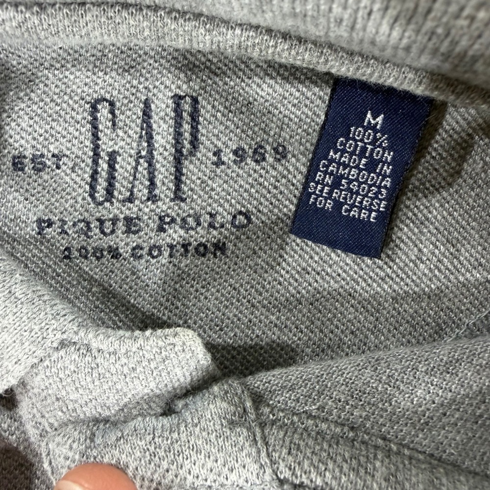 Gap 1969 Mens Pique Polo Shirt Gray Navy Blue Striped Colorblock Cotton Medium - Picture 2 of 4